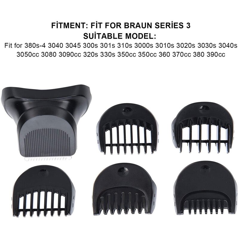Beard Trimmer Head, Replacement Shaver Trimmer Head with 5-Piece 1/2/3/5/7Mm Guide Comb Trimming Set for Braun Series 3