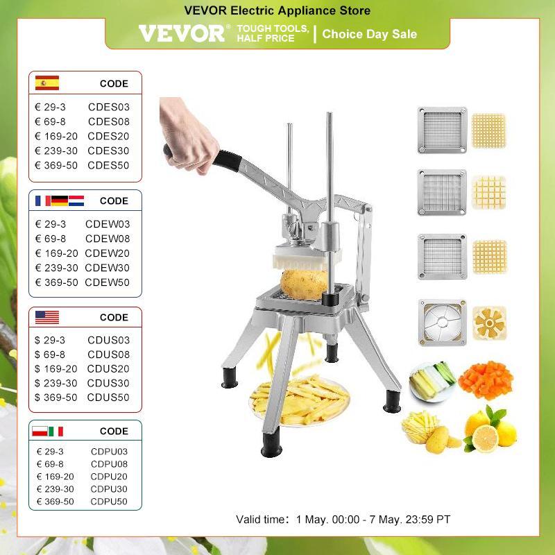ماكينة تقطيع خضروات تجارية VEVOR مزودة بـ 4 شفرات من الفولاذ المقاوم للصدأ للاستخدام المنزلي جهاز تقطيع يدوي لتقطيع المطبخ