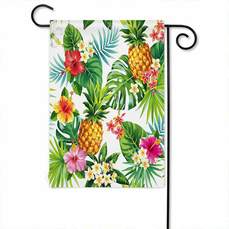Drapeaux de pelouse extérieurs en polyester double face, ananas, sensation de jardin, feuilles de palmier tropicales, fleurs de jardin, fruits d'été colorés