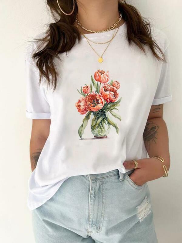 Boek Bloem Zoete Trend Schattige Casual Korte Mouw Grafische T-Shirt Kleding Dames Print T-Shirt Top Vrouwen Mode T-Shirt