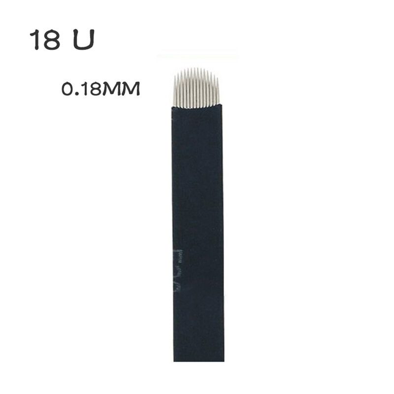 QMY-agujas flexibles negras para Microblading, hoja fina de 0,18mm para maquillaje permanente de cejas, 18 U