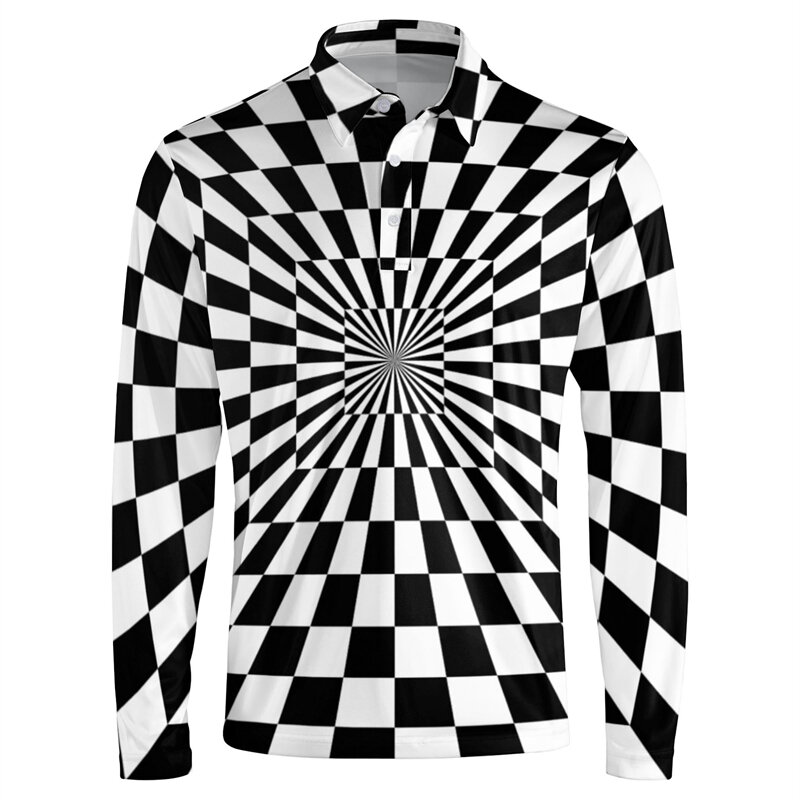 최신 재미있는 패턴 3D 그래픽 프린트 턴다운 긴 소매 폴로 셔츠, 남성 의류, 하이 퀄리티 남성 캐주얼 셔츠, 상의 티
