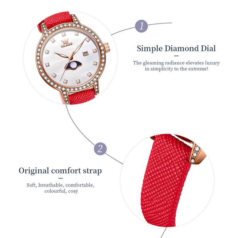 OLEVS jam tangan Quartz fesyen 5597, gelang jam kulit, kalender dial bulat