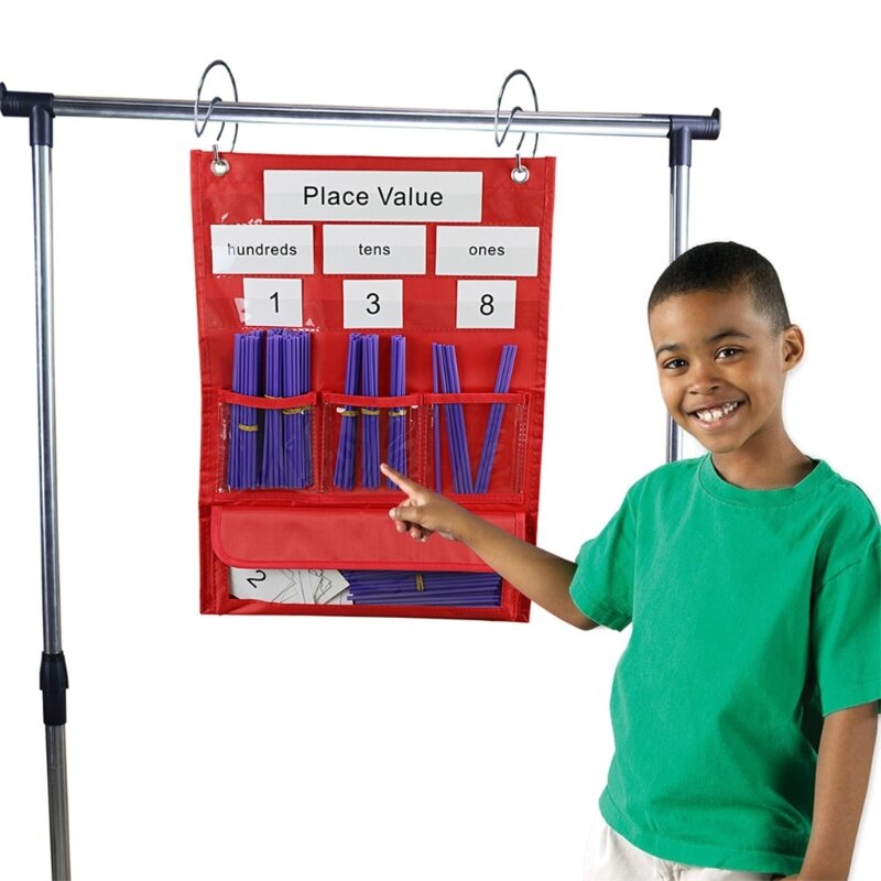 7 Pockets Place Value Pocket Chart with Straws, 13x18Inch Math Counting Pocket Chart for Classroom Chalkboard Dropship