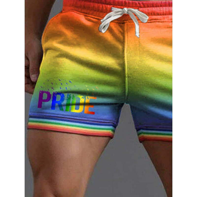 BabYoung Men's Pride Rainbow Striped Casual Cotton Sports Shorts Fashion Men Capris Couples Plus Size S~4XL