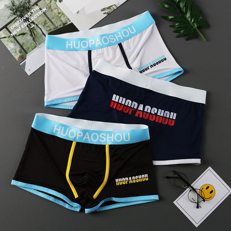 Mens Ice Silk Boxer Briefs Youth 3D U-Convex Pouch Underpant Breathable Trunk Panties High Quality Shorts Letter Print Underwear