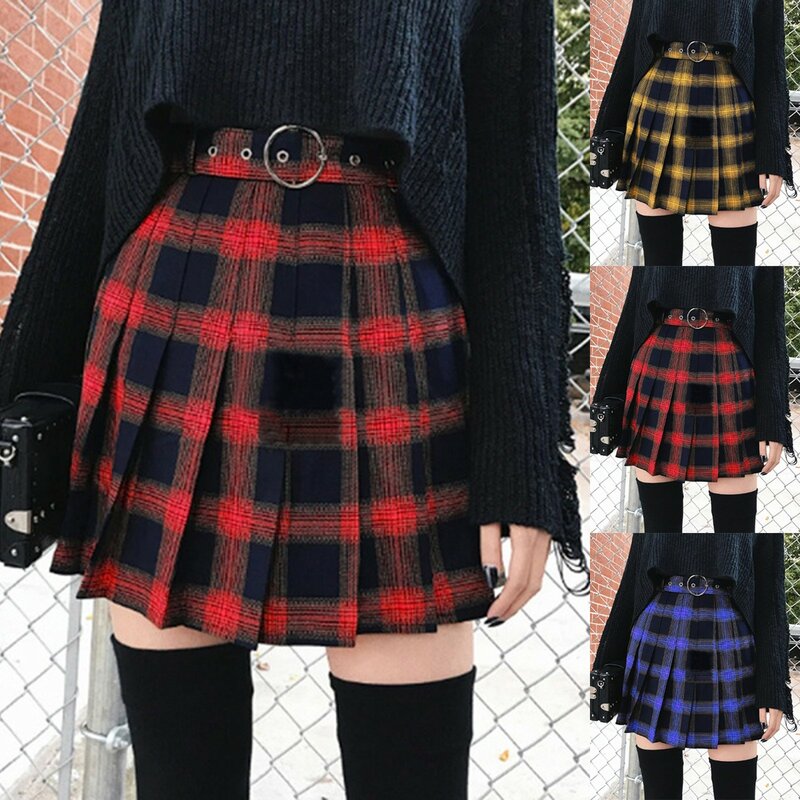 Mini-saia plissada de cintura alta feminina, micro-xadrez, preta, branca, rosa, kawaii, harajuku, gótica, y2k, verão, inverno