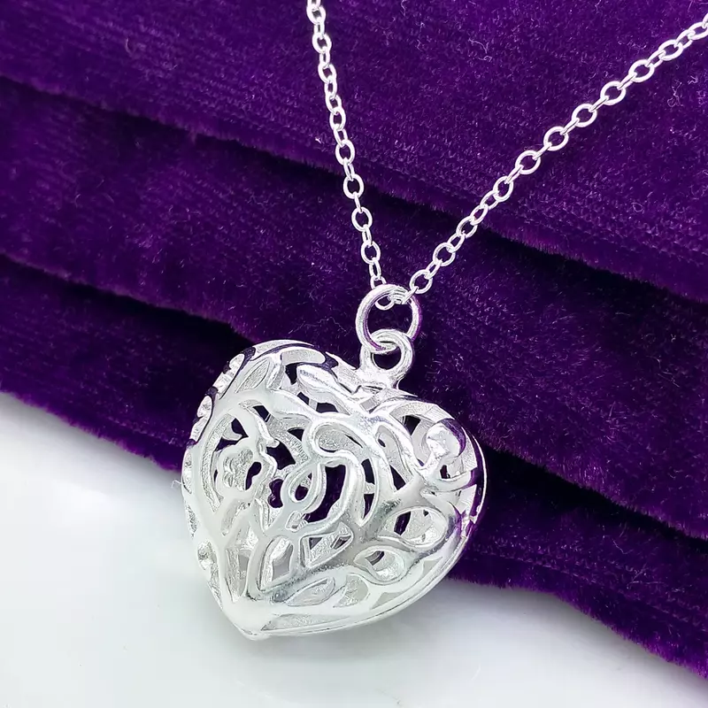 Lihong 925 Sterling Silver Heart Shape Mesh Pendant Necklace Women Men Fashion Wedding Engagement Jewelry Gift