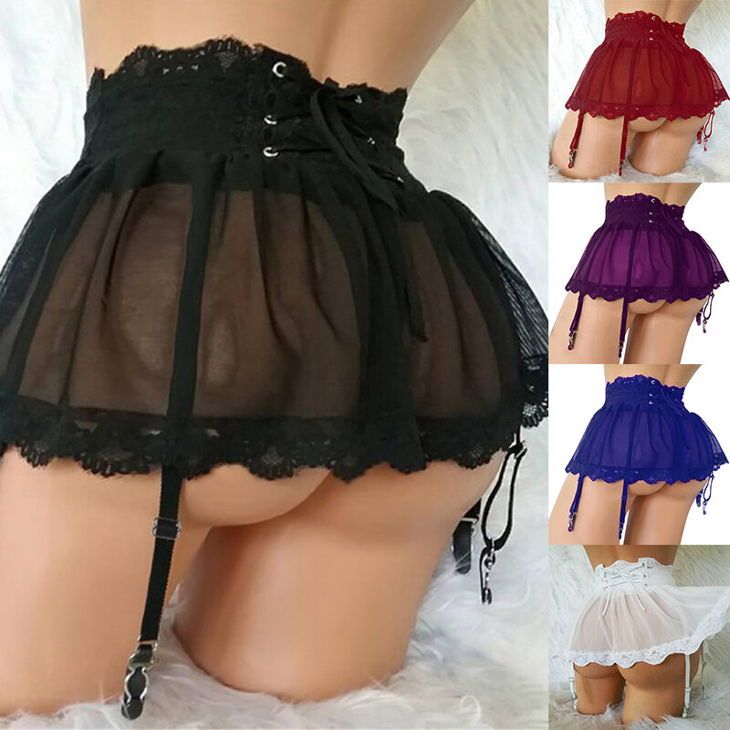 Sexy Perspective Solid Color Soft Silk Lotus Leaf Skirts Pendulum Transparent High Waist Mini Skirts For Nightclub Party Woman