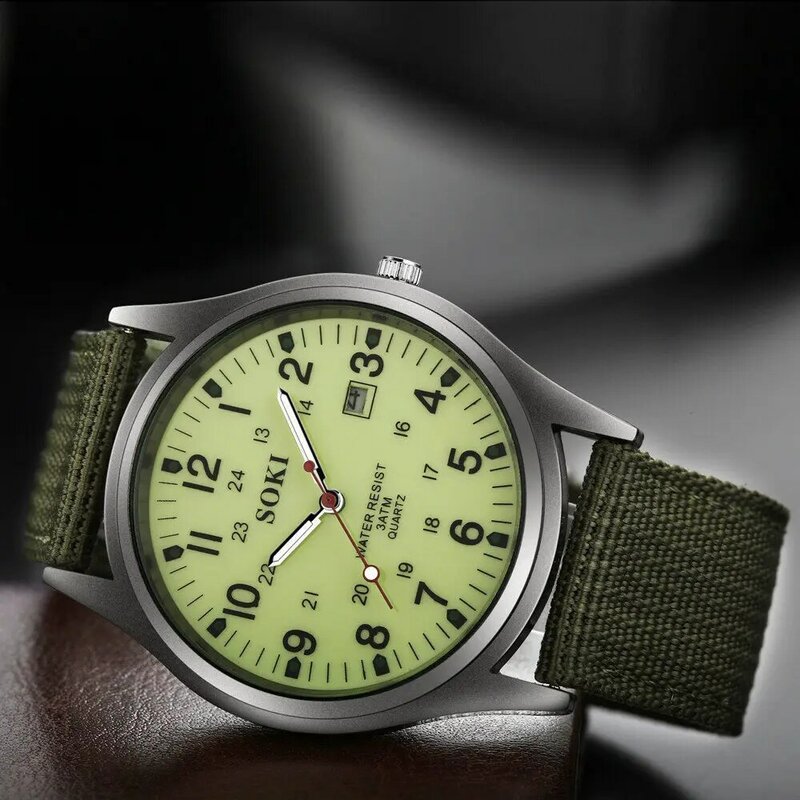 SOKI-Reloj de pulsera de cuarzo para hombre, accesorio de marca de lujo, resistente al agua 30m, de nailon, de negocios, Saat Erkek