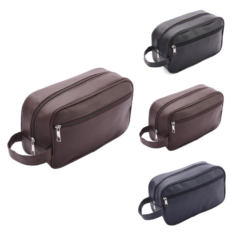 Men Waterproof Travel Toiletries Storage Bag PVC Lychee Pattern Cosmetic Bag Portable Makeup Organiser Male Zipper Handbags