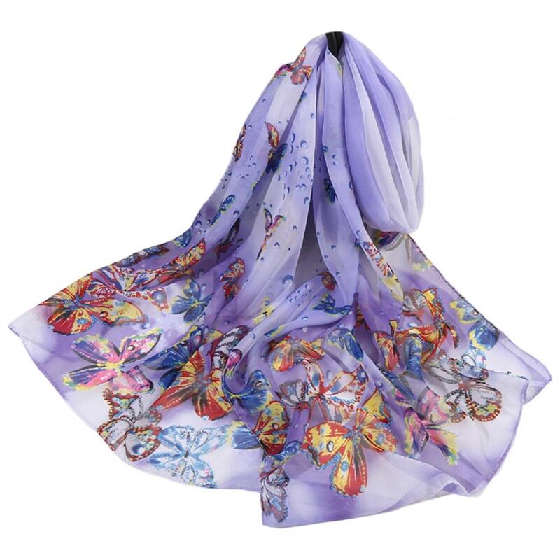 Szyfonowa chusta damski modny nadruk szalik dekoracyjny oddychająca sukienka Ultra cienka, długa miękki szalik z nadrukiem