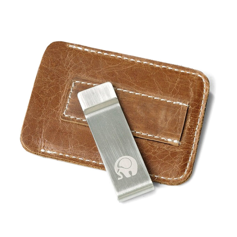 Thin Genuine Leather Money Clip Mini Wallet Men Credit Card Slot Slim Bills Metal Cash Clamp for Man Small Billfold Holder