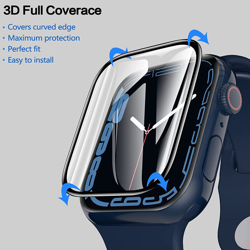Protetores de Tela Curvada para Apple Watch, Protector Film, 44mm, 45mm, 40mm, 41mm, 42mm, 38mm, 3D, iWatch Series 8, 7, SE, 6, 5, 4, 3
