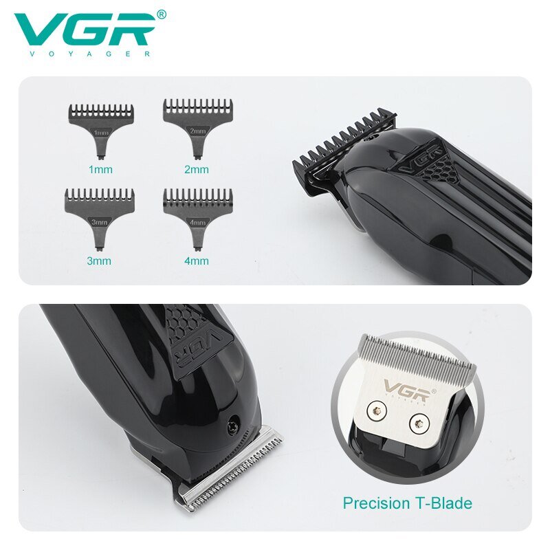 VGR alat cukur rambut elektrik, mesin potong rambut bilah-t 0mm tampilan LED untuk pria V-982