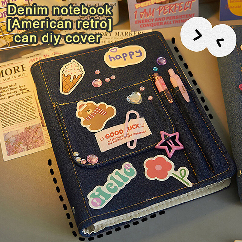 Cuadernos de mezclilla creativos, carpeta de diario, diario de mano con bolsillo, cuaderno de niña, almacenamiento de papelería, suministros escolares coreanos