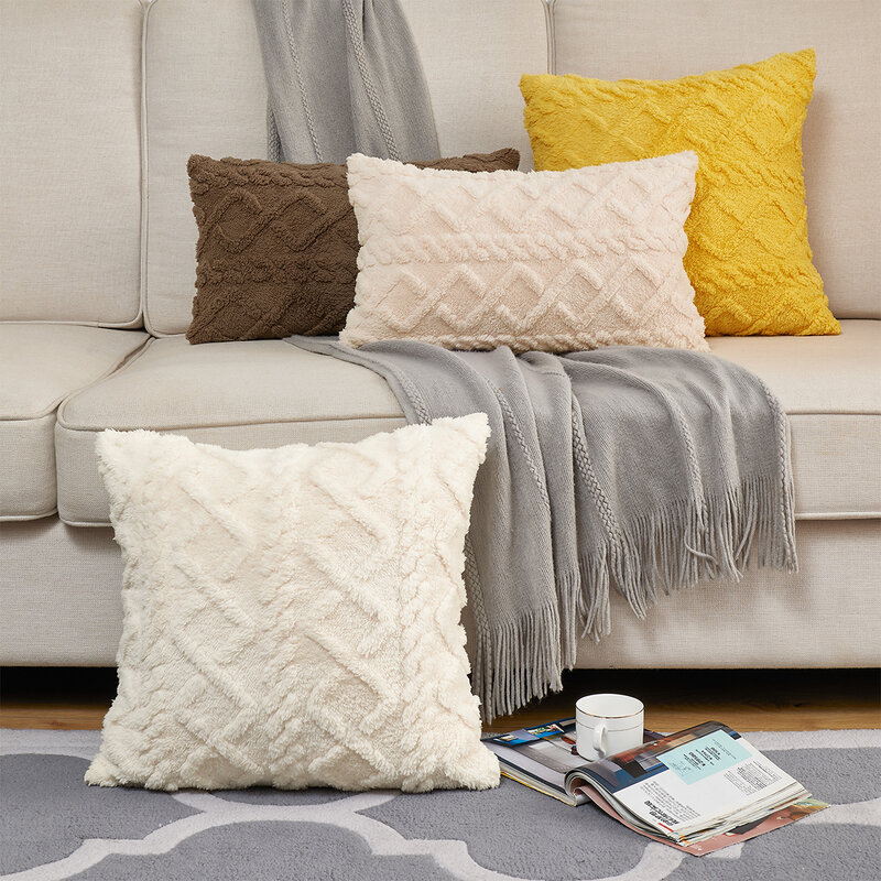 レトロふわふわソフトスロー枕カバー、ホーム装飾枕、ソファクッションカバー、白とピンク、45 × 45抱擁