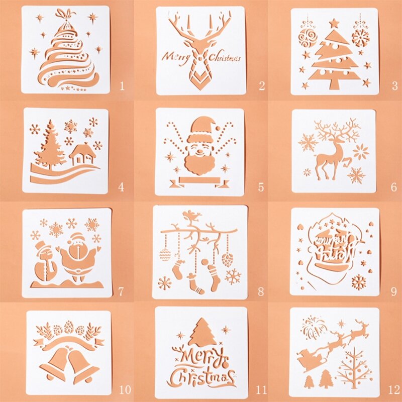 ADWE 12 pezzi modelli disegno in plastica per stencil natalizi per decorazioni per feste domestiche e scolastiche