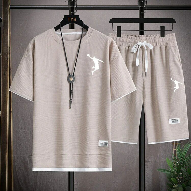 Camiseta y pantalones cortos de lino para hombre, ropa deportiva de verano, conjunto transpirable, 2 piezas, 2024