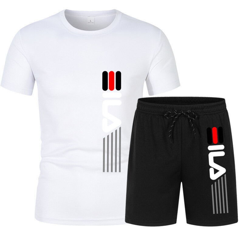 Terno esportivo respirável masculino, camiseta e shorts de corrida, casual, novo, 2 peças, 2024