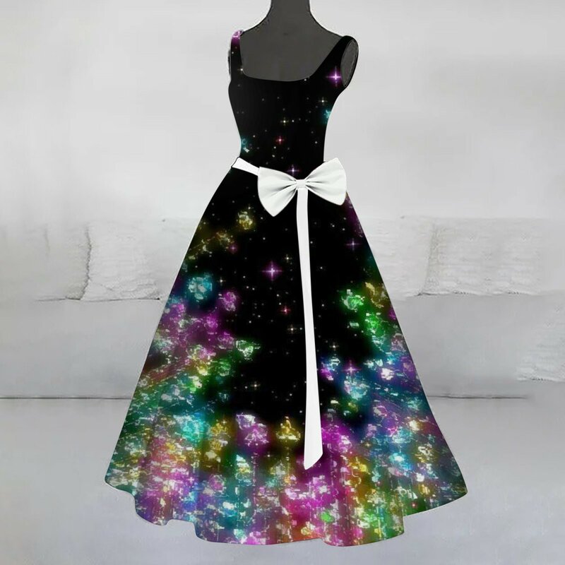 Christmas Costumes For Women Christmas Tree Santa Sequin Spaghetti Strap Flare Women Tunics Dresses Business Dress with Pockets