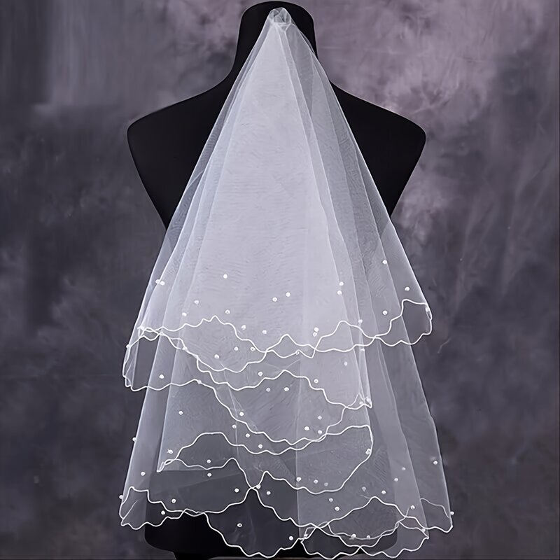 Noiva Multicamadas Pearl Veil, Acessórios do casamento, Bridal Tiara, Branco, 2024