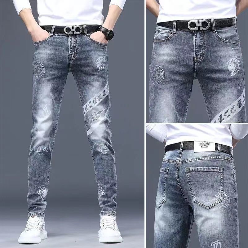 Mới Quần Jean Ôm DạO Phố 90 Hip Hop Skinny Nhà Thiết Kế Đồ Họa Quần Áo Gốc Da Bò Áo Co Giãn Thêu Quần Tây Nam