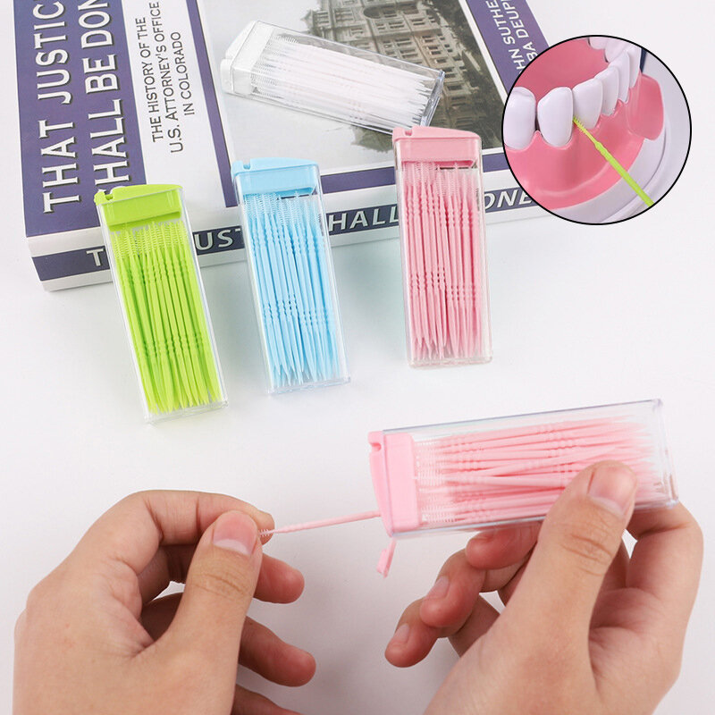 50Pcs/Set Double Head Dental Floss Plastic Cleaning Toothpicks Double Ended Use Portable Oral Care Toothpick