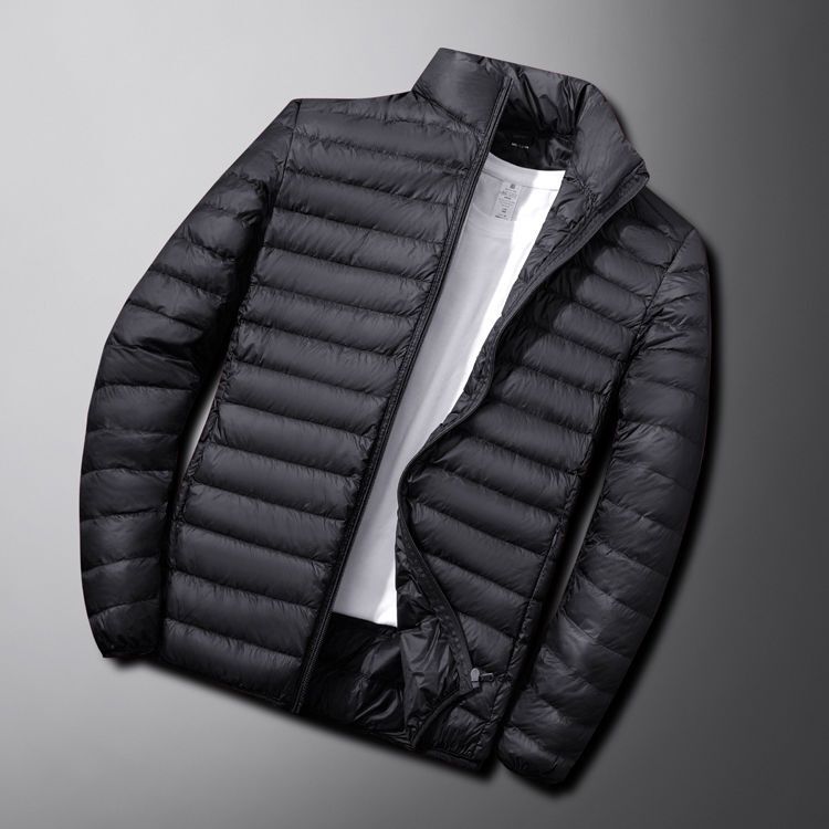 Jaket bulu angsa untuk pria, jaket Luaran kasual warna polos baru musim gugur musim dingin 2023, mantel tipis bulu angsa warna polos H417