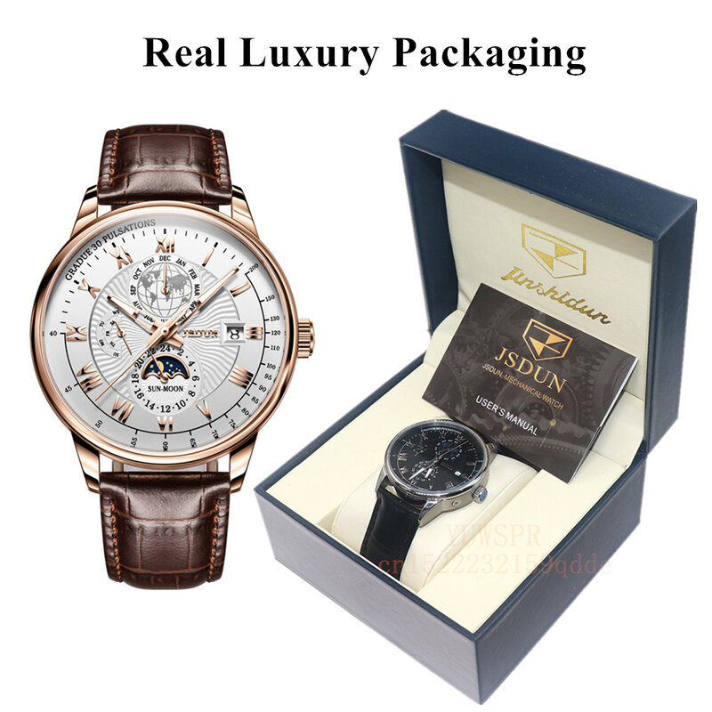 Orologio meccanico JSDUN orologio da lavoro di lusso di marca superiore per uomo cinturino in pelle luminosa orologio da uomo impermeabile Moonswatch 8909