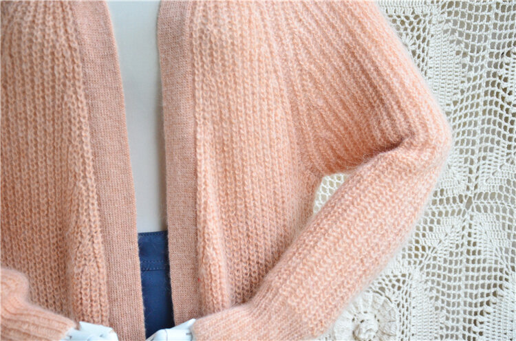 Suéter largo de lana de Angora auténtica para mujer, cárdigan holgado de manga larga, chaqueta de manto, moda de primavera y otoño
