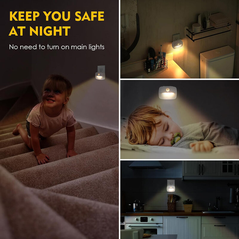 Lampu malam LED, lampu malam LED Sensor gerak, colokan EU, lampu malam untuk anak-anak, kamar tidur, dekorasi, lorong, tangga, WC, samping tempat tidur, lampu malam