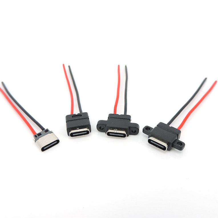 1 Buah soket USB tipe-c 3.1 2 Pin plug USB C Female, konektor kabel pengisi daya Las 180 ° 90 ° untuk reparasi DIY