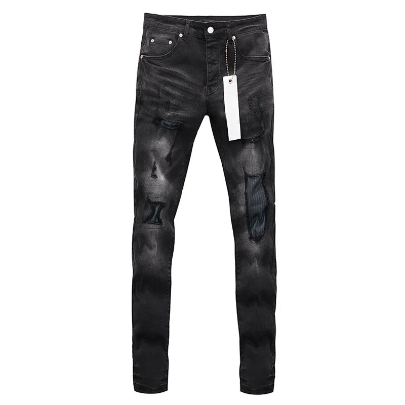 Jeans di marca ROCA viola di alta qualità American High street patch hole slim pantaloni dritti eleganti e sottili