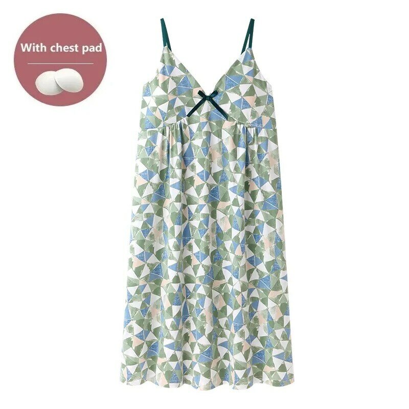 Summer dress with chest pad sexy spaghetti strap women print nightgowns cotton pijamas big yards 4XL sling skirt dressing gowns