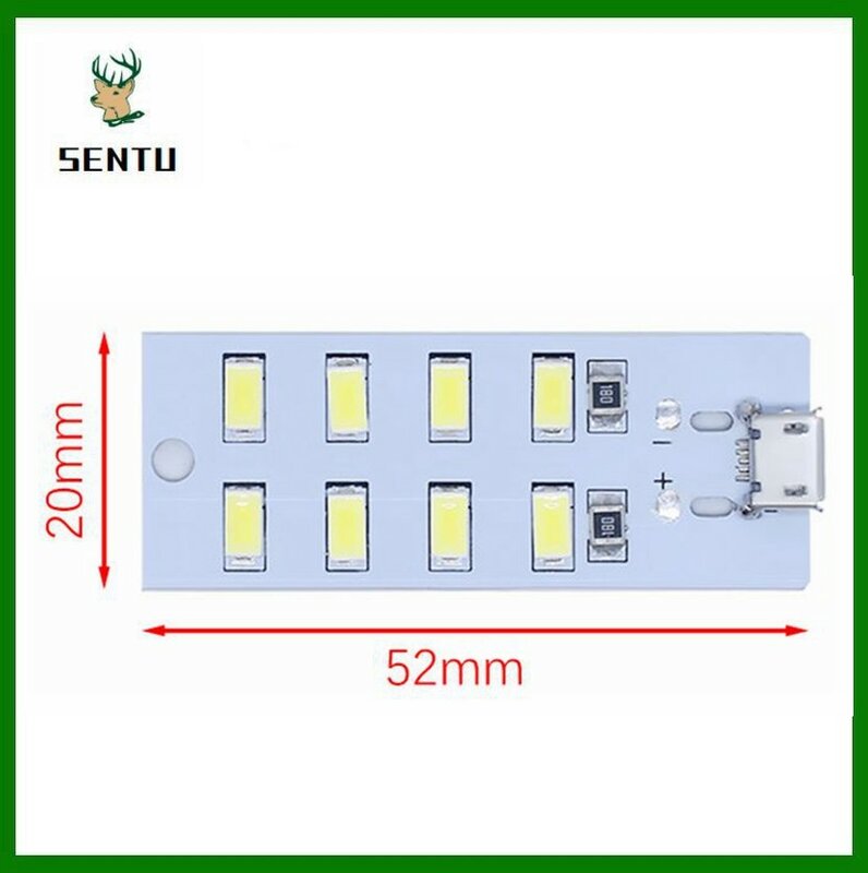 USB Mobile LED Lighting Panel, luz de emergência, luz noturna, Mirco branco, alta qualidade, 5730 SMD, 5V, 430mA ~ 470mA, 8Pcs