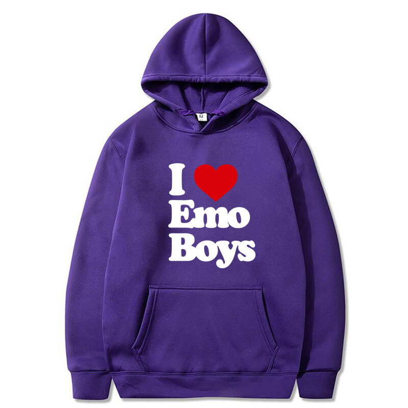 Funny Printed I Love Emo Boys Hoodies 2000s Popular Fashion Letter Unisex Sweatshirt Women Men Pullover Streetwear Fall Clothes