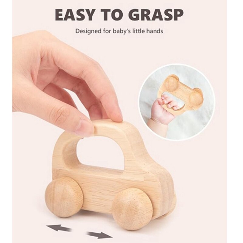 Coche de madera de 2 piezas para bebé, juguete de educación temprana para niño de 0 a 6 meses, juguete de madera para niño de 1 a 3 años, decoración Neutral