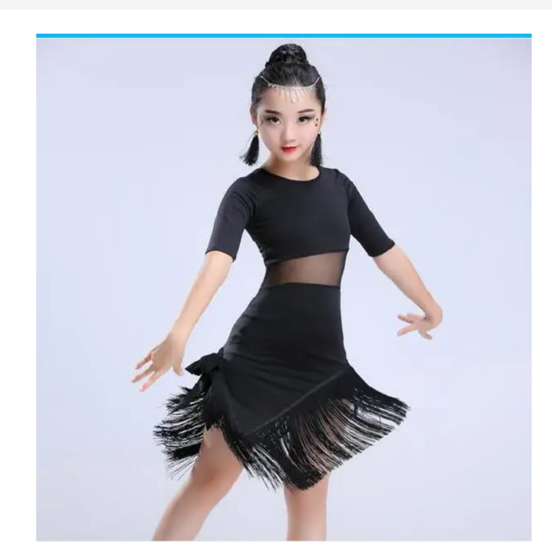 1 pz/lotto bambino ragazze vestito da ballo latino frangia abiti da ballo latino Salsa Costume nero rosso abiti da ballo Tango
