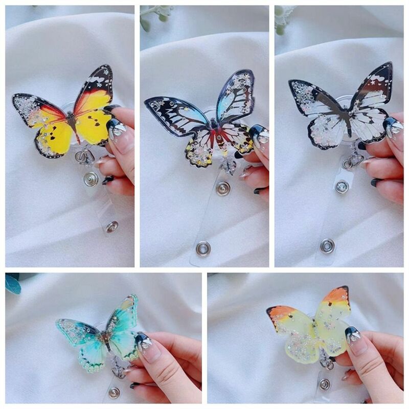 360 Rotate Butterfly Badge Holder ID Card Clip Exhibition Enfermera Retractable Badge Reel Name Tag Chest Card Easy Pull Buckle