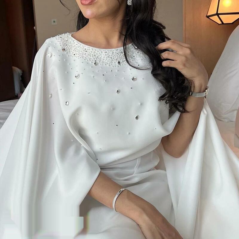 O-Neck Dubai Prom Dress Shawl Sleeves Evening Gown With Fethers Ankle Length Women Wedding Party Dress 2023