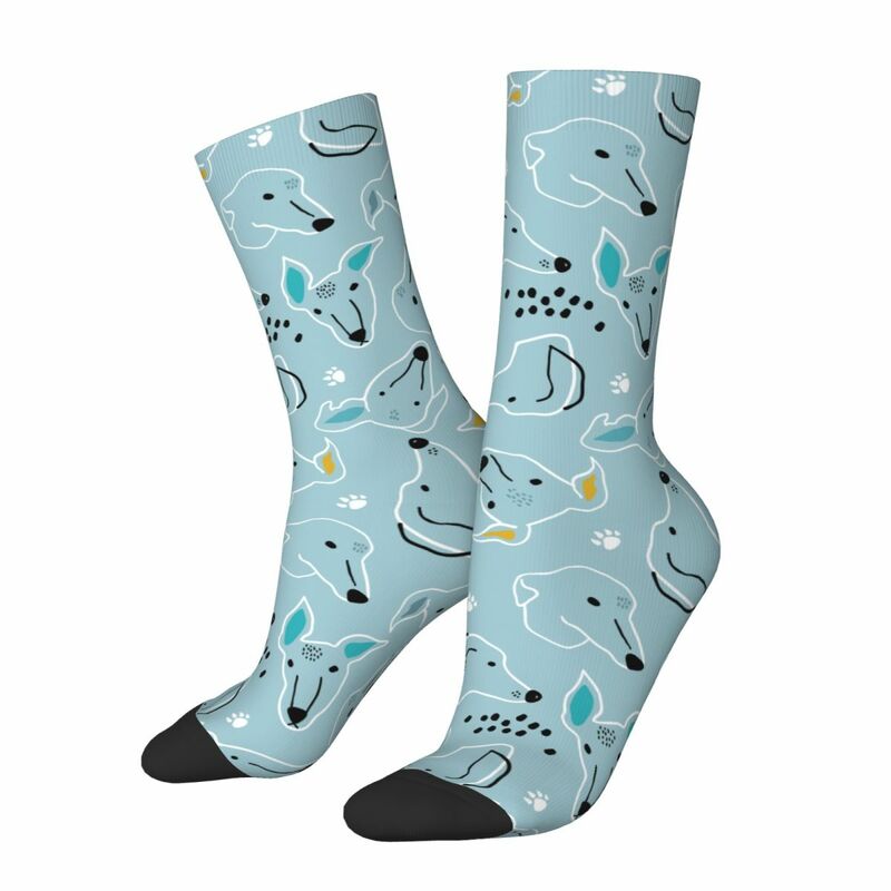 Fashion Greyhound Head Skateboard Socks Gift for Animal Dog Lover Polyester Long Socks for Women Men