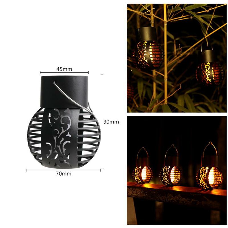 LED Outdoor Solar Flame Light High Capacity Battery Hollow Ball Chandelier Lights Intelligent Control Hanging for Home Garden