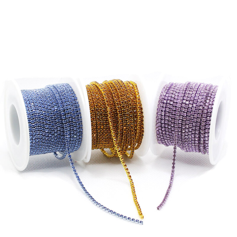 10 Yard 17 Colors SS6 Nail Art 3D Glass Rhinestone Chain Trim Cup Chain Crystal Ribbon Banding For Nail Art DIY