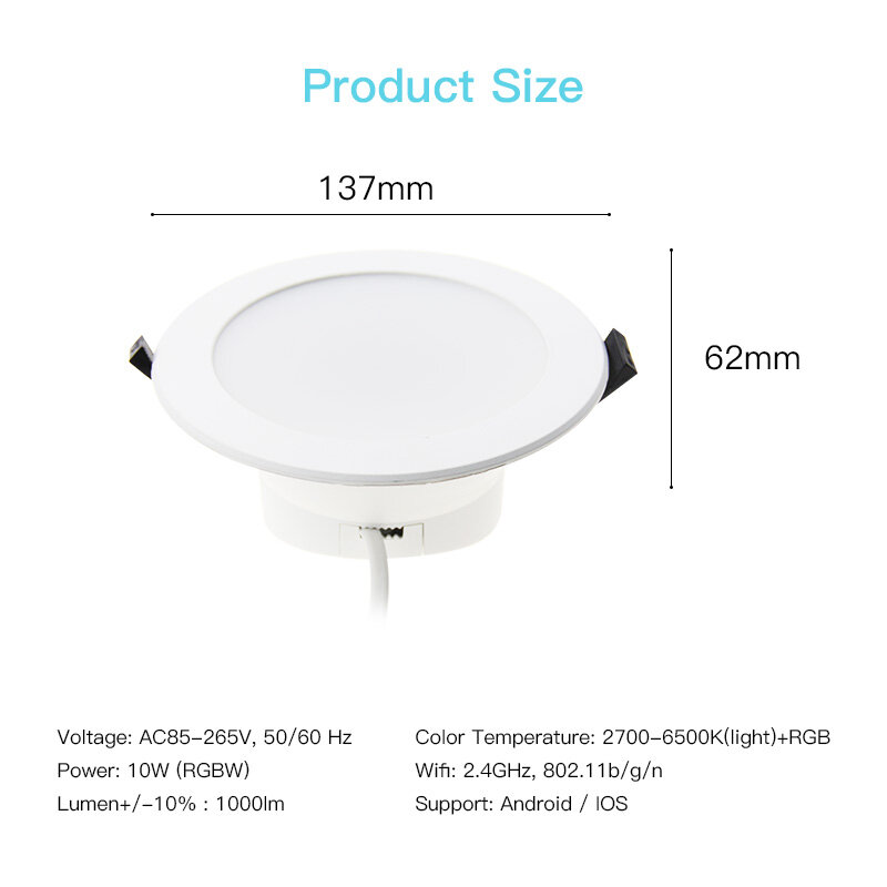 FrogBro 4 inch Multicolor LED Smart Downlight RGBCW WIFI Ceiling Recessed Spot Light 10W WiFi Control fit for Alexa/Google Home