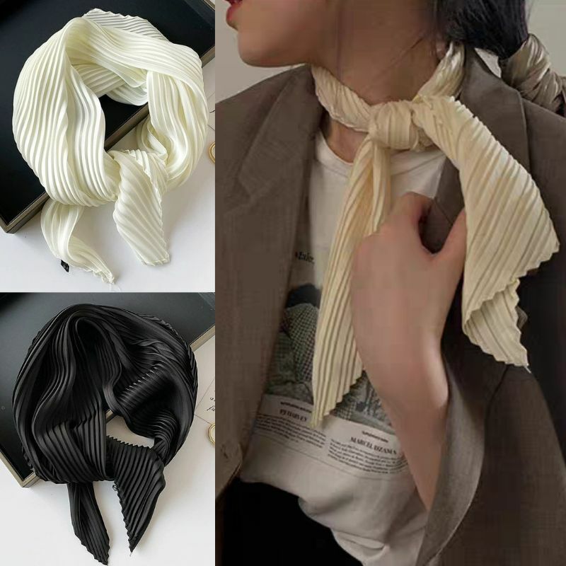 Lenço de seda cetim para mulheres, lenço enrugamento sólido, xale de seda, envoltórios, gravata feminina, pulso de mão, bandana, marca de moda