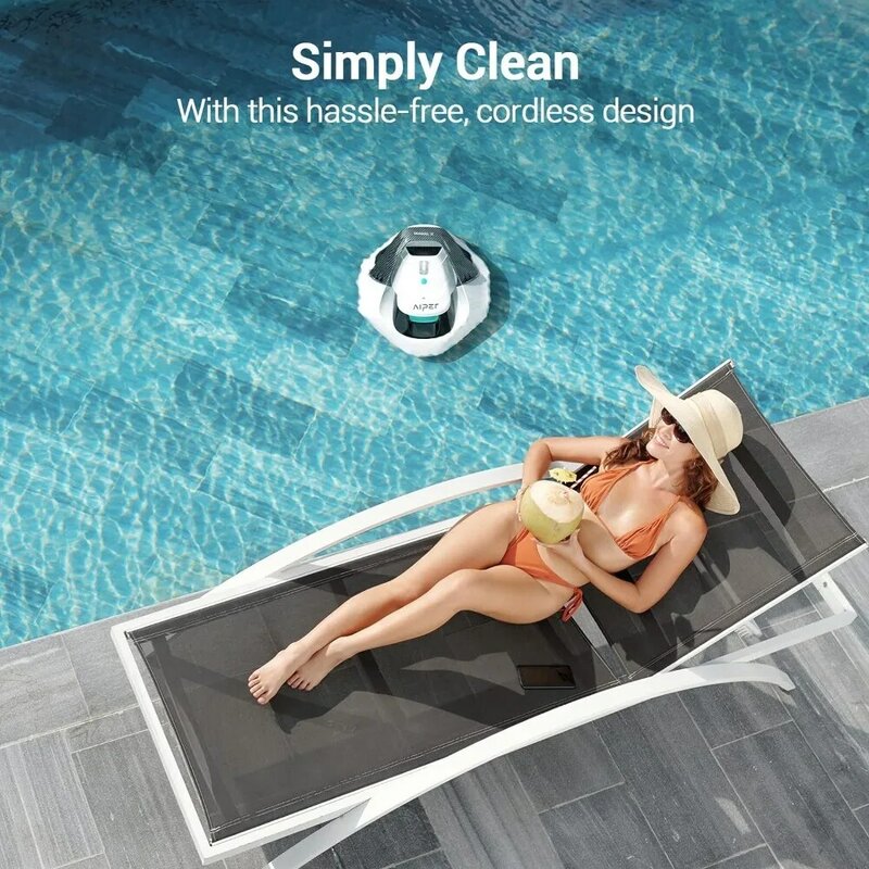 Robot nettoyeur de piscine sans fil, autonomie de 90 minutes, indicateur LED, auto-stationnement, pour piscines hors sol jusqu'à 860 pieds carrés
