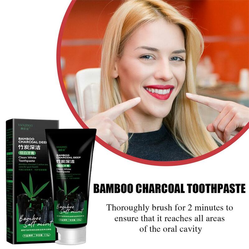 Набор из бамбуковой зубной пасты с активированным углем для отбеливания зубов, удаления дыма, пятен, пятен для зубов, запах полости рта, освежающий запах дыхания