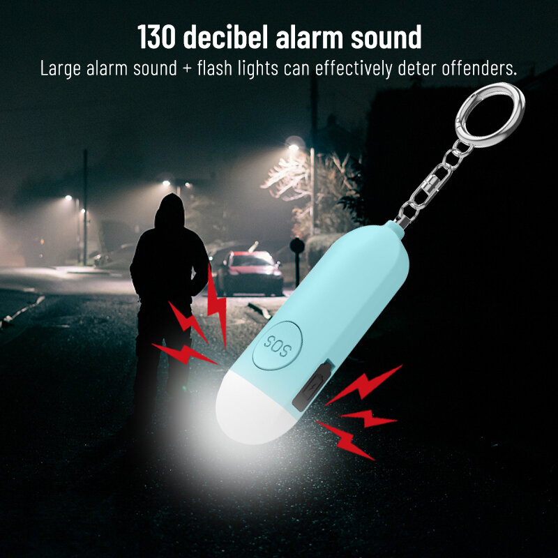 KERUI Alarm pertahanan diri 130dB, dengan lampu LED dapat diisi ulang, Gantungan Kunci Alarm Keselamatan Pertahanan SOS pribadi anak-anak wanita