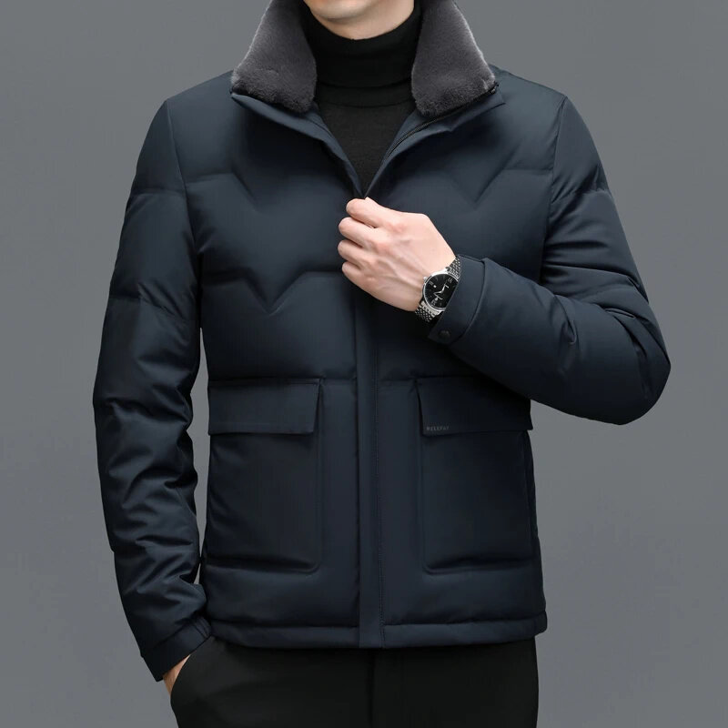 YXL-7782 d'hiver nouveau manteau court épaissi pour hommes avec poignées col de canard blanc amovible pour affaires décontractées chaudes